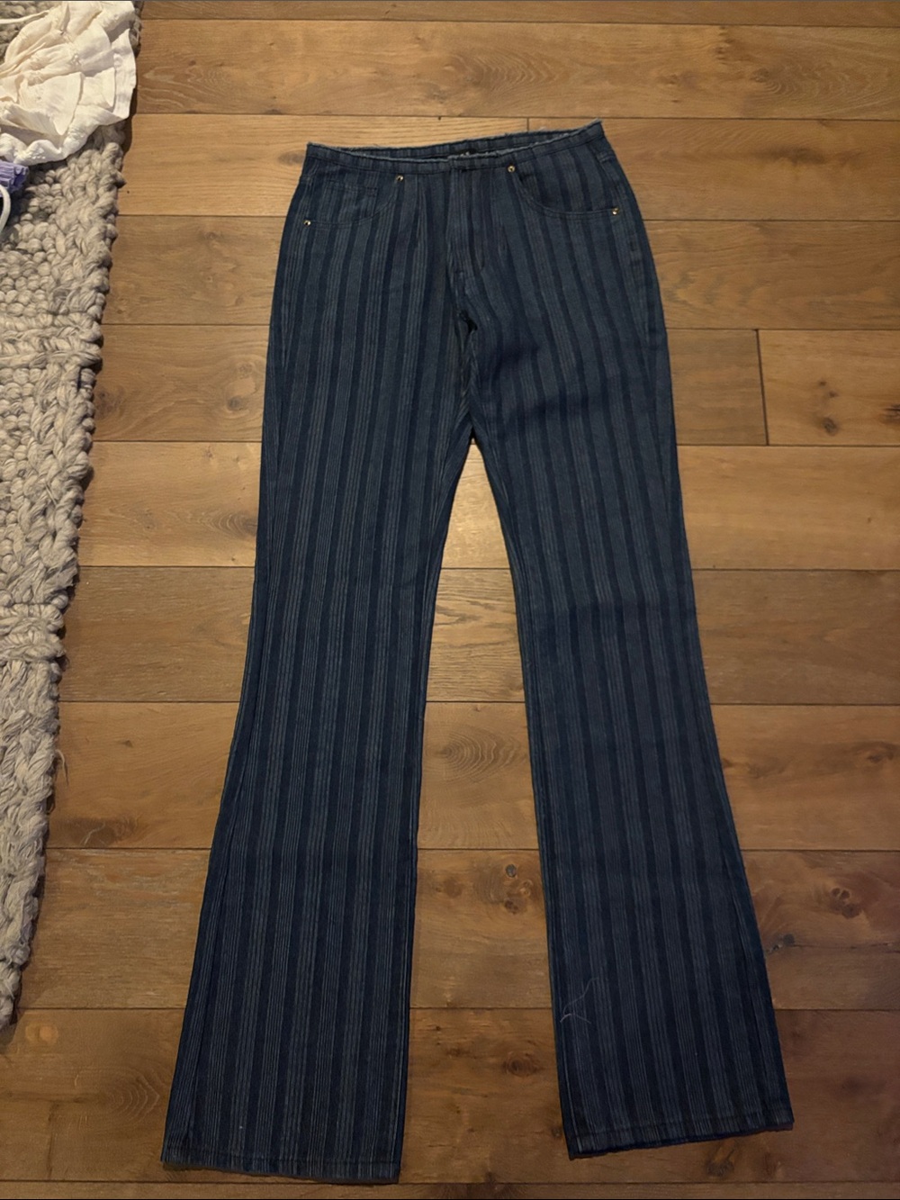 Lioness Dark Navy Vertical-Strip Bootcut Jeans